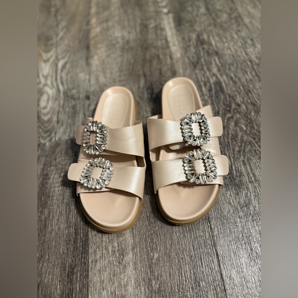 ShuShop Beige Slide Sandals with Silver Buckles - Picture 1 of 1